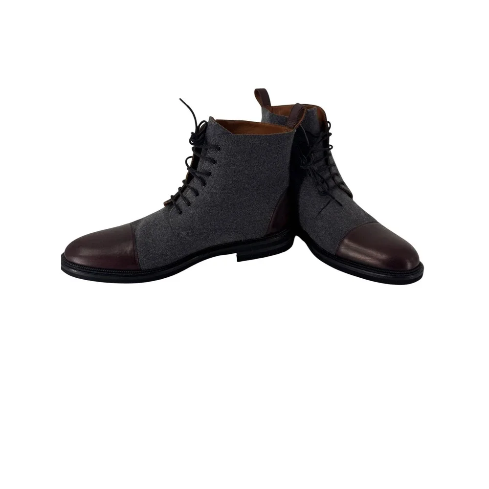 Taft Jack Boot Mens 12 Grey Wool Brown Leather Cap Toe Lace Up Handcrafted Spain